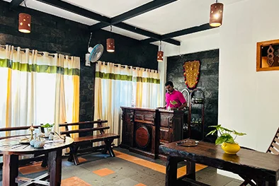 reception area of wayanad silverwoods